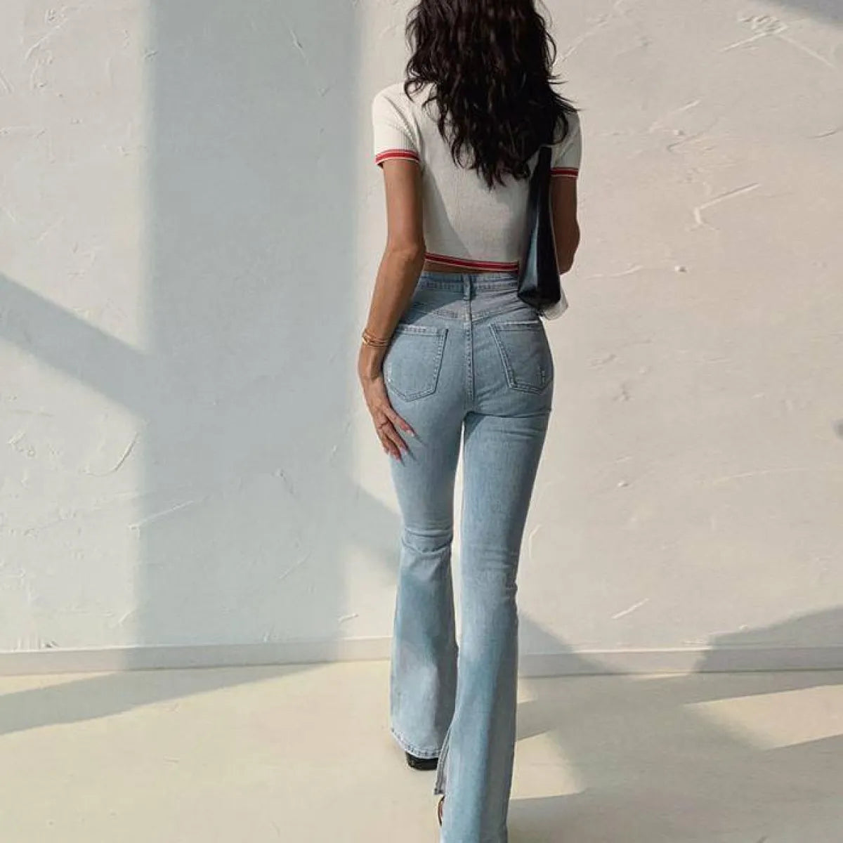 Flared High Waist Skinny Jeans - Bottoms - 6