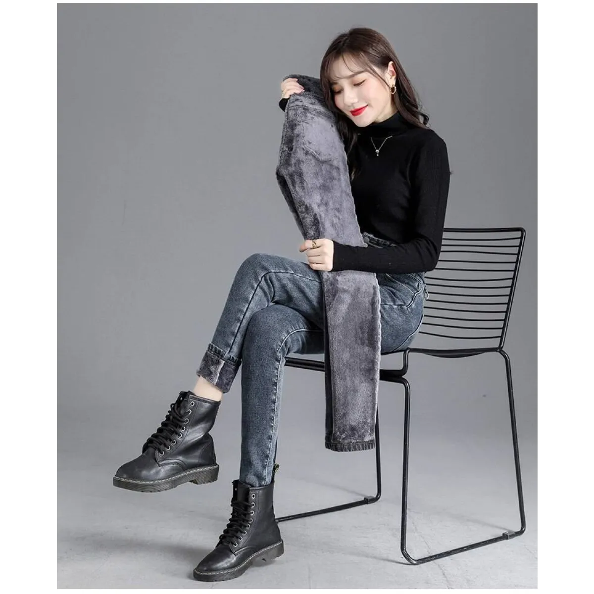 Thick Fleece High-waist Skinny Jeans - Bottoms - 17