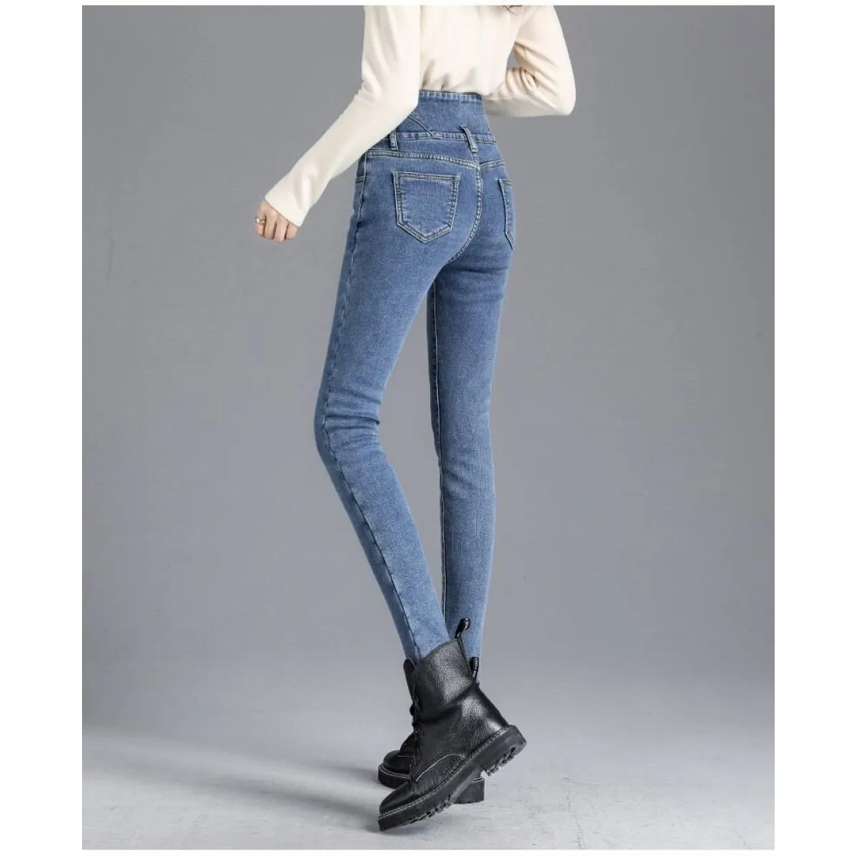 Thick Fleece High-waist Skinny Jeans - Bottoms - 23