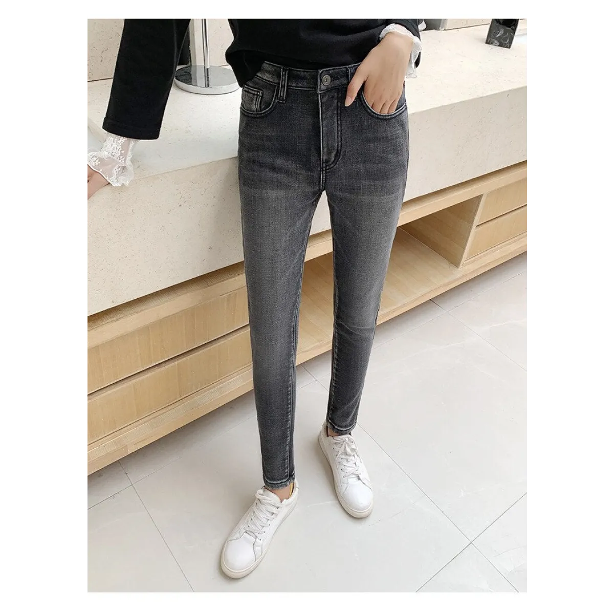 Thick Fleece-Lined High Waist Jeans - Best Sellers - 6