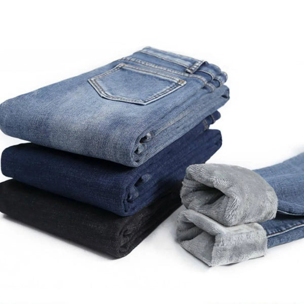 Thick Fleece-Lined High Waist Jeans - Bottoms - 1