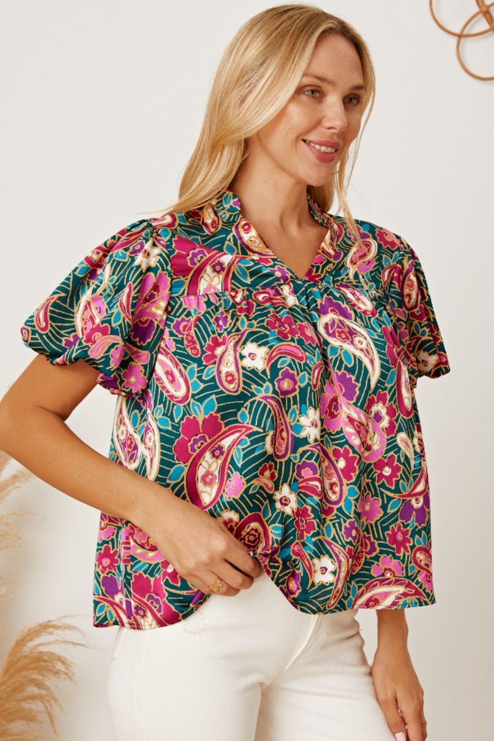 Floral Collared Neck Short Sleeve Blouse - Women’s Clothing & Accessories - Shirts & Tops - 3 - 2024