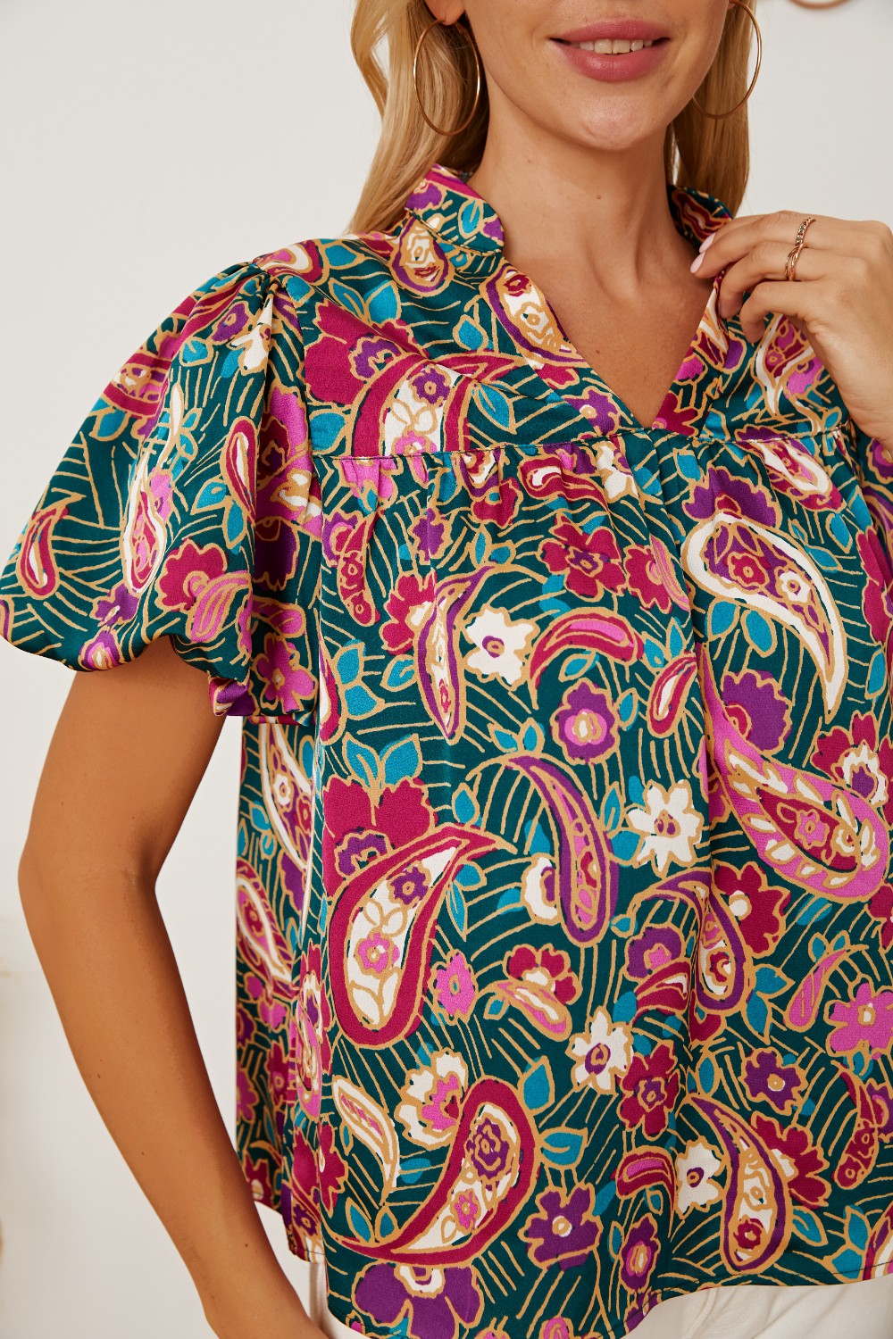 Floral Collared Neck Short Sleeve Blouse - Women’s Clothing & Accessories - Shirts & Tops - 4 - 2024