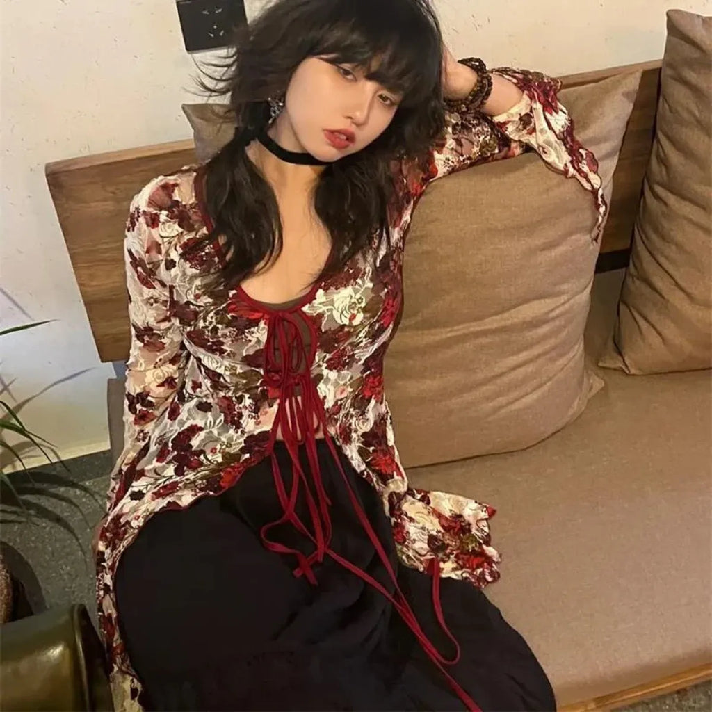 Floral Fairycore Flare Sleeve Blouse - Women’s Clothing & Accessories - Shirts & Blouses - 2