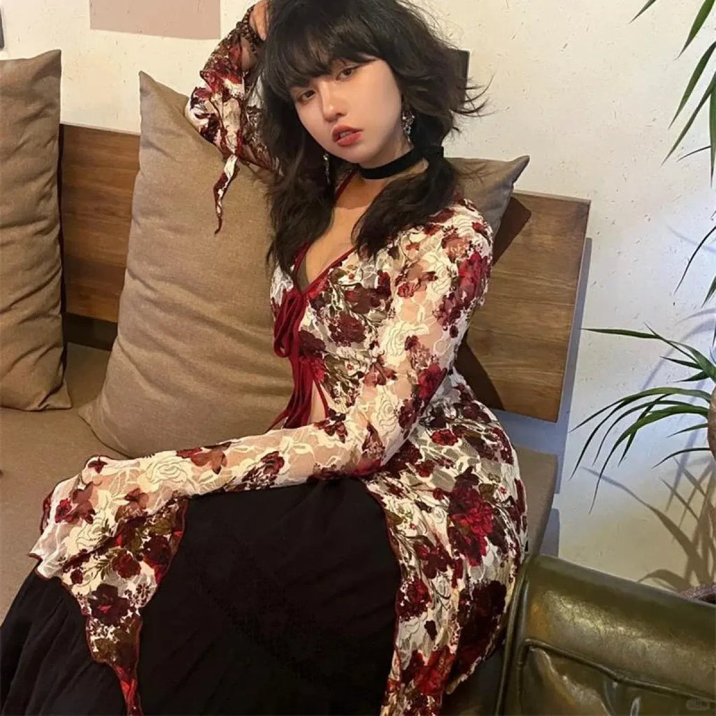 Floral Fairycore Flare Sleeve Blouse - Women’s Clothing & Accessories - Shirts & Blouses - 3