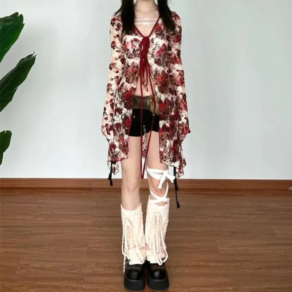 Floral Fairycore Flare Sleeve Blouse - Women’s Clothing & Accessories - Shirts & Blouses - 5