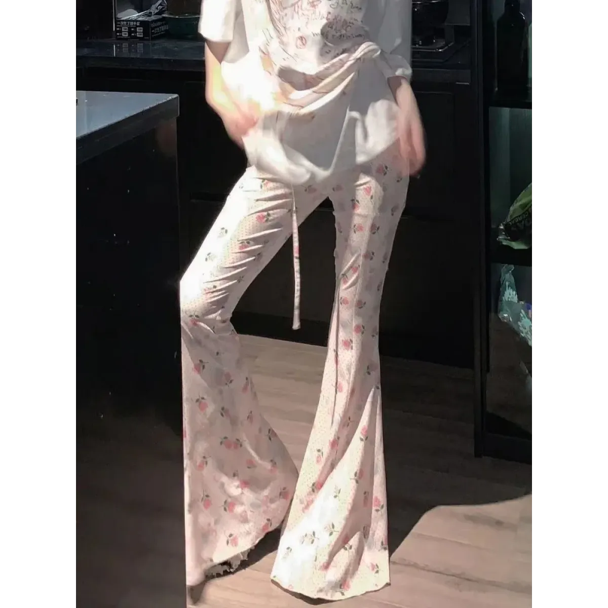 Y2K Floral Flare Pants with High Waist - Bottoms - Pants - 3