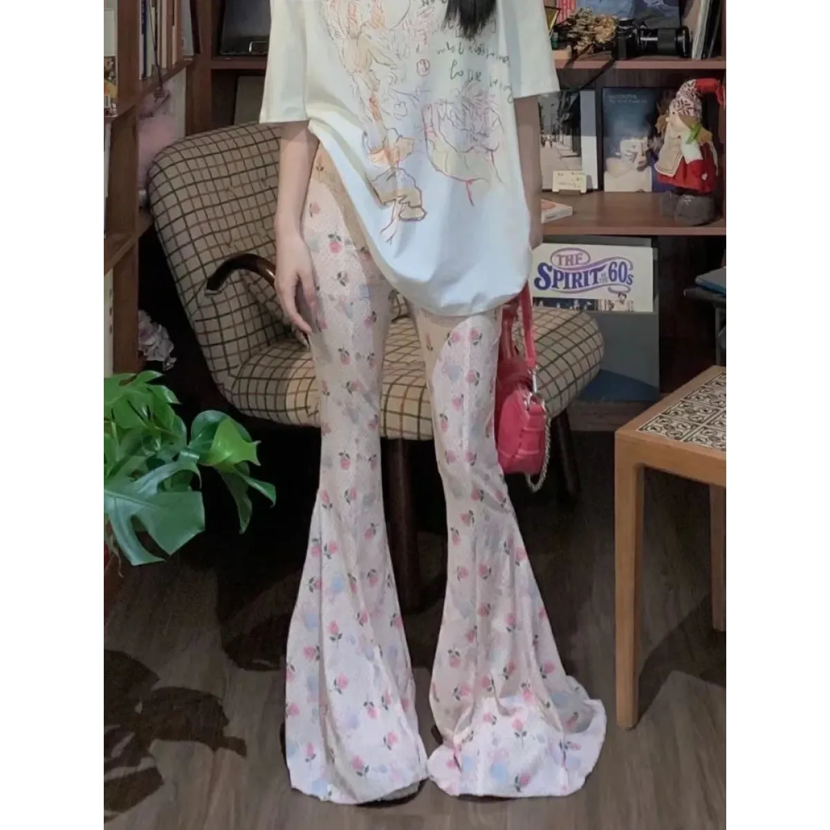 Y2K Floral Flare Pants with High Waist - Bottoms - Pants - 4