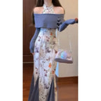 Floral Halter Bodycon Dress & Knit Off-Shoulder Set - All Dresses - Sets / Co-ords - 1