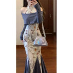 Floral Halter Bodycon Dress & Knit Off-Shoulder Set - All Dresses - Sets / Co-ords - 5