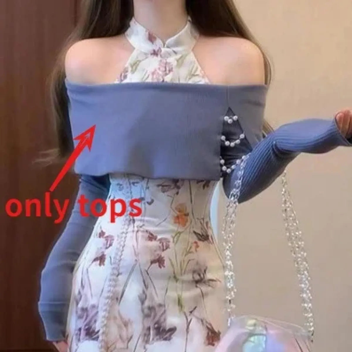 Floral Halter Bodycon Dress & Knit Off-Shoulder Set - All Dresses - Sets / Co-ords - 7