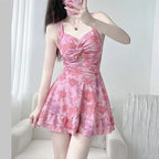 Floral Knot Front Mini Dress – Kawaii Swimwear Culotte One-Piece - All Dresses - Sleeveless - Swimwear - 5