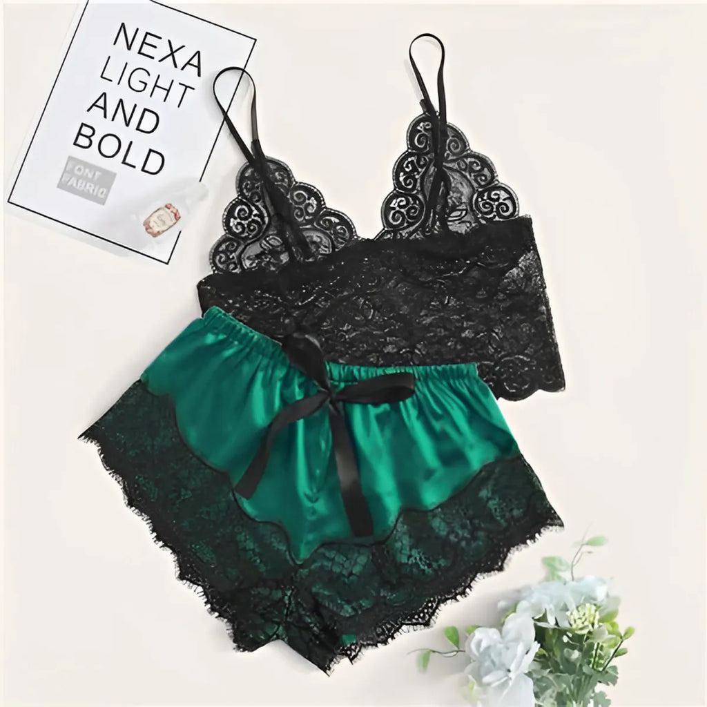 Floral Lace Bralette with Satin Shorts Set for Women - Women’s Clothing & Accessories - 6