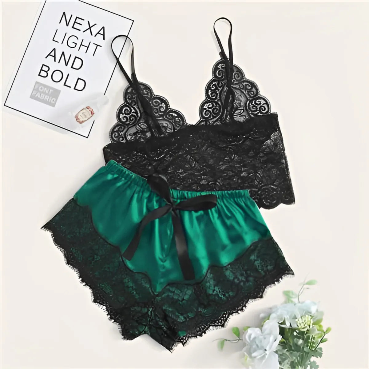 Floral Lace Bralette with Satin Shorts Set for Women - Women’s Clothing & Accessories - 6