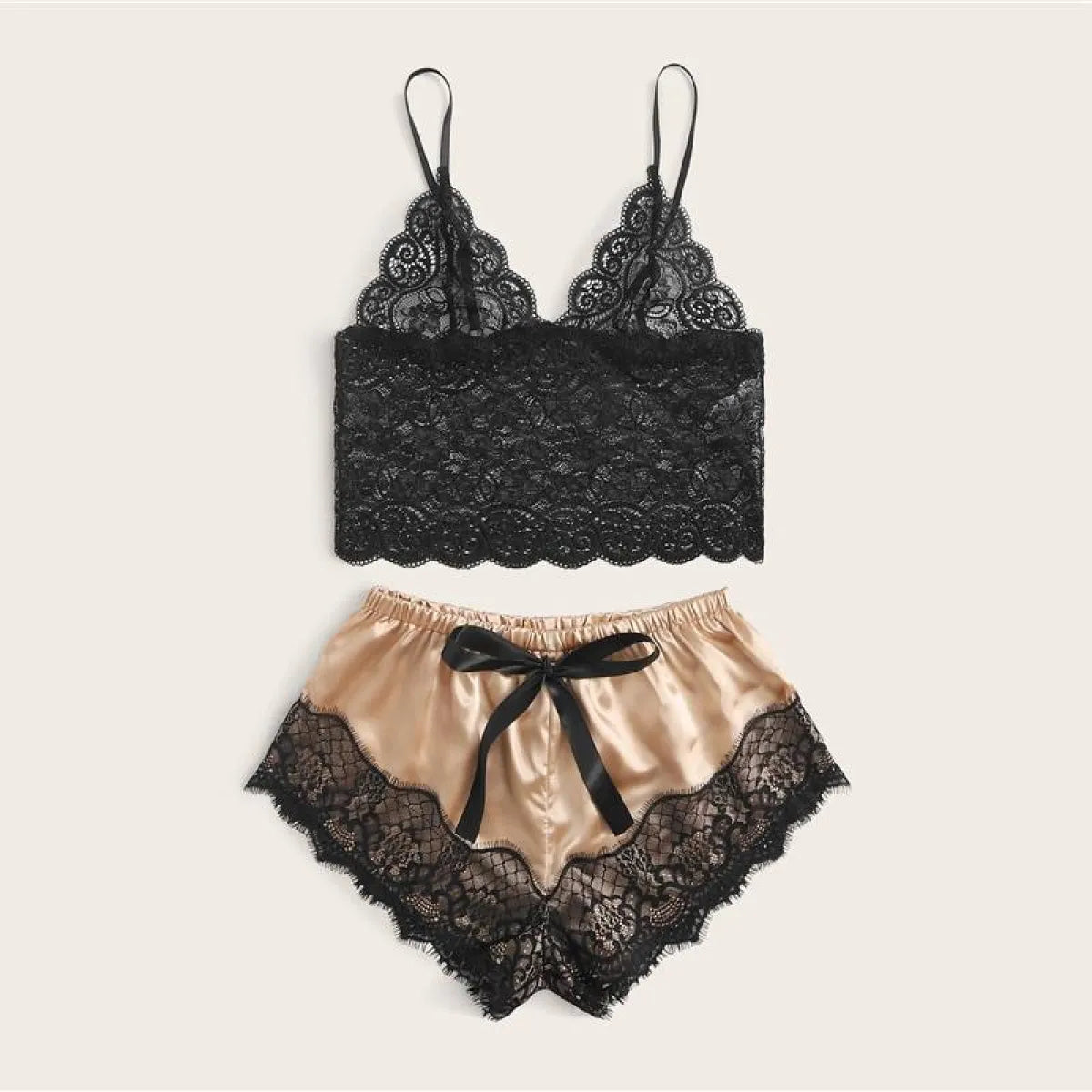 Floral Lace Bralette with Satin Shorts Set for Women - Women’s Clothing & Accessories - 3