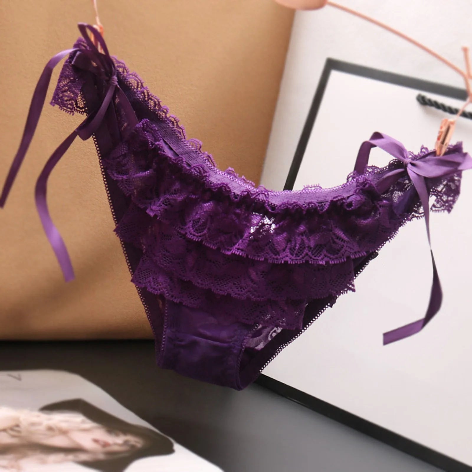 Floral Lace Thong Panties - Purple / One Size / CN | 1pc - Intimates - Panties - 4 - 2024