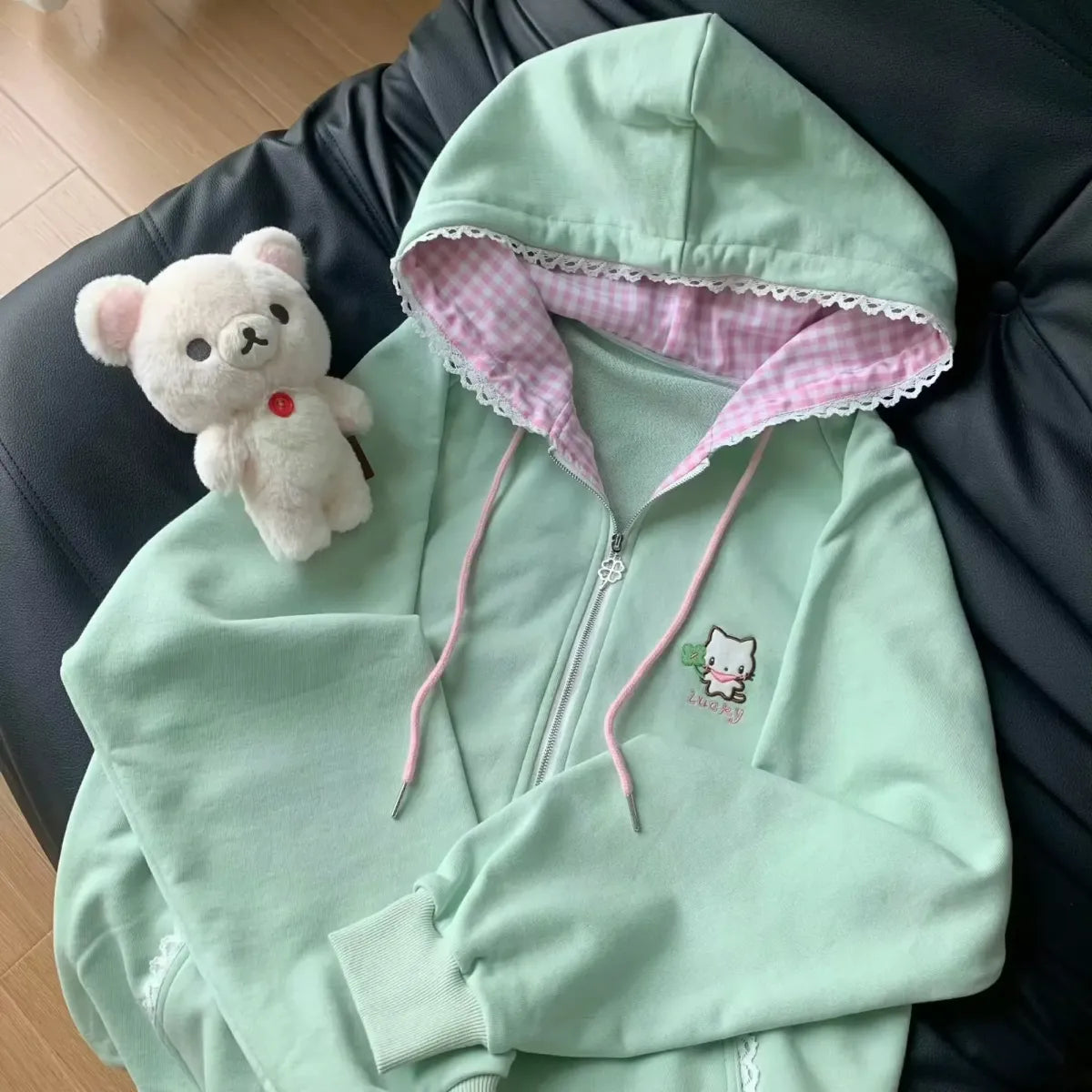 Kawaii Cat Zip Hoodie with Floral Lining - Best Sellers - Hoodie - 7