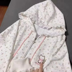 Kawaii Cat Zip Hoodie with Floral Lining - Tops & Tees - Hoodie - 8