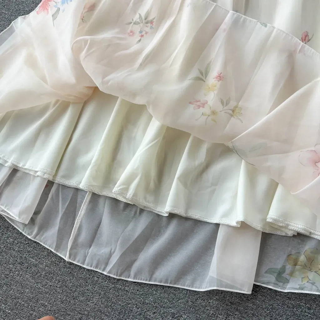 Off-Shoulder Floral Maxi Dress – Women’s Summer Corset Sundress with Puff Sleeves - All Dresses - Short - Off-Shoulder