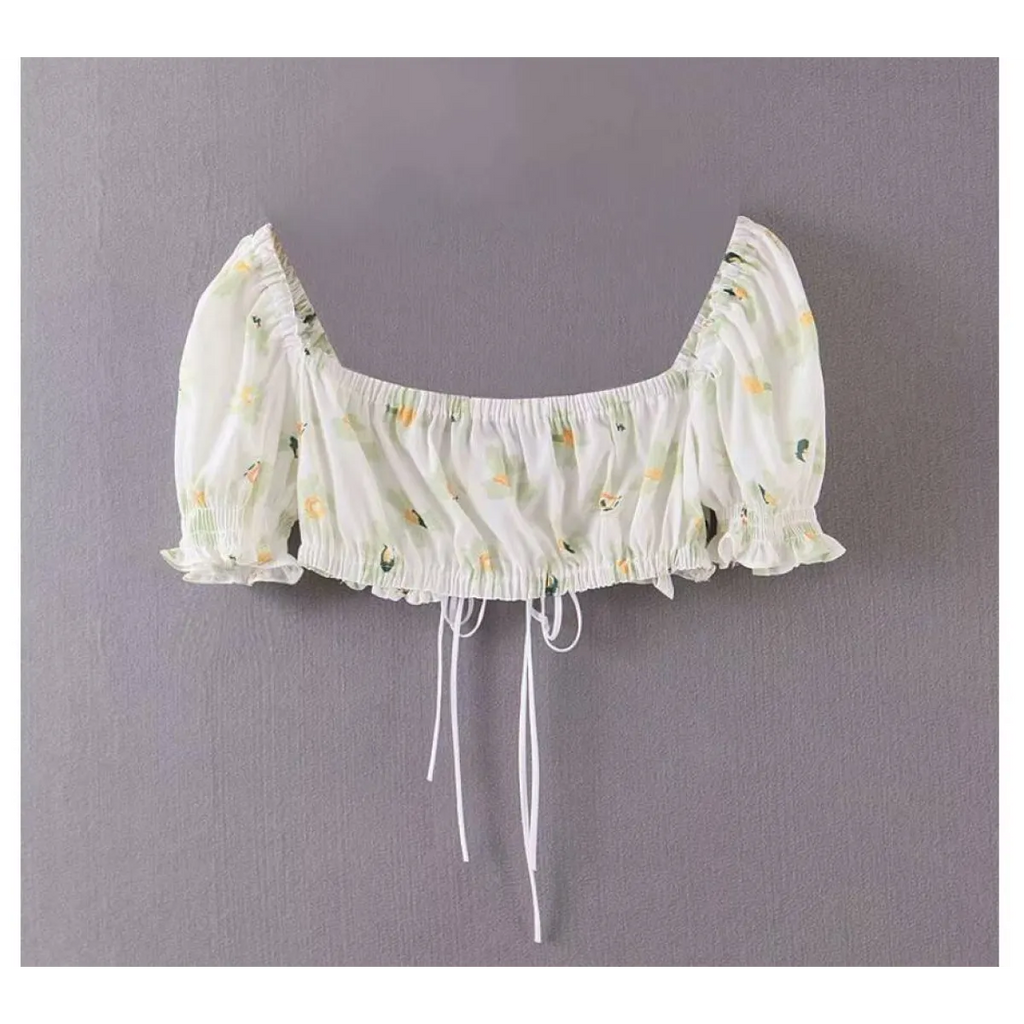 Women’s Floral Printed Chiffon Crop Top - Women’s Clothing & Accessories - 2