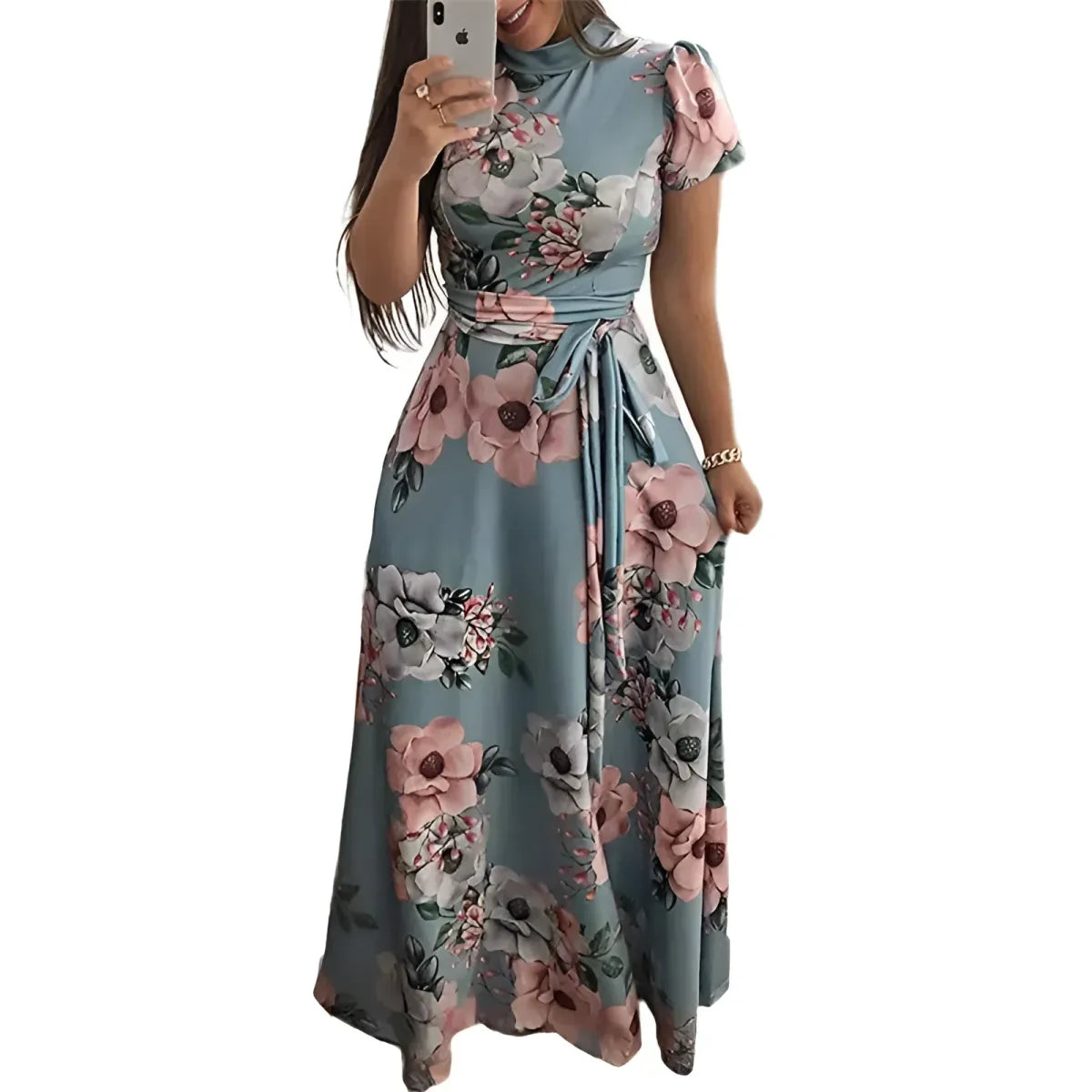 chinese dress ladies Kawaii Star Cute Print Maxi Dress Sleeves / M
