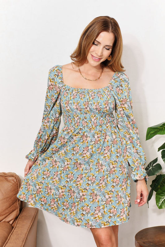 Floral Smocked Flounce Sleeve Square Neck Dress - Floral / S - All Dresses - Dresses - 1 - 2024