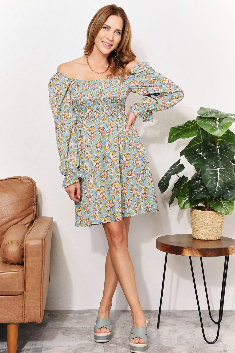 Floral Smocked Flounce Sleeve Square Neck Dress - All Dresses - Dresses - 6 - 2024