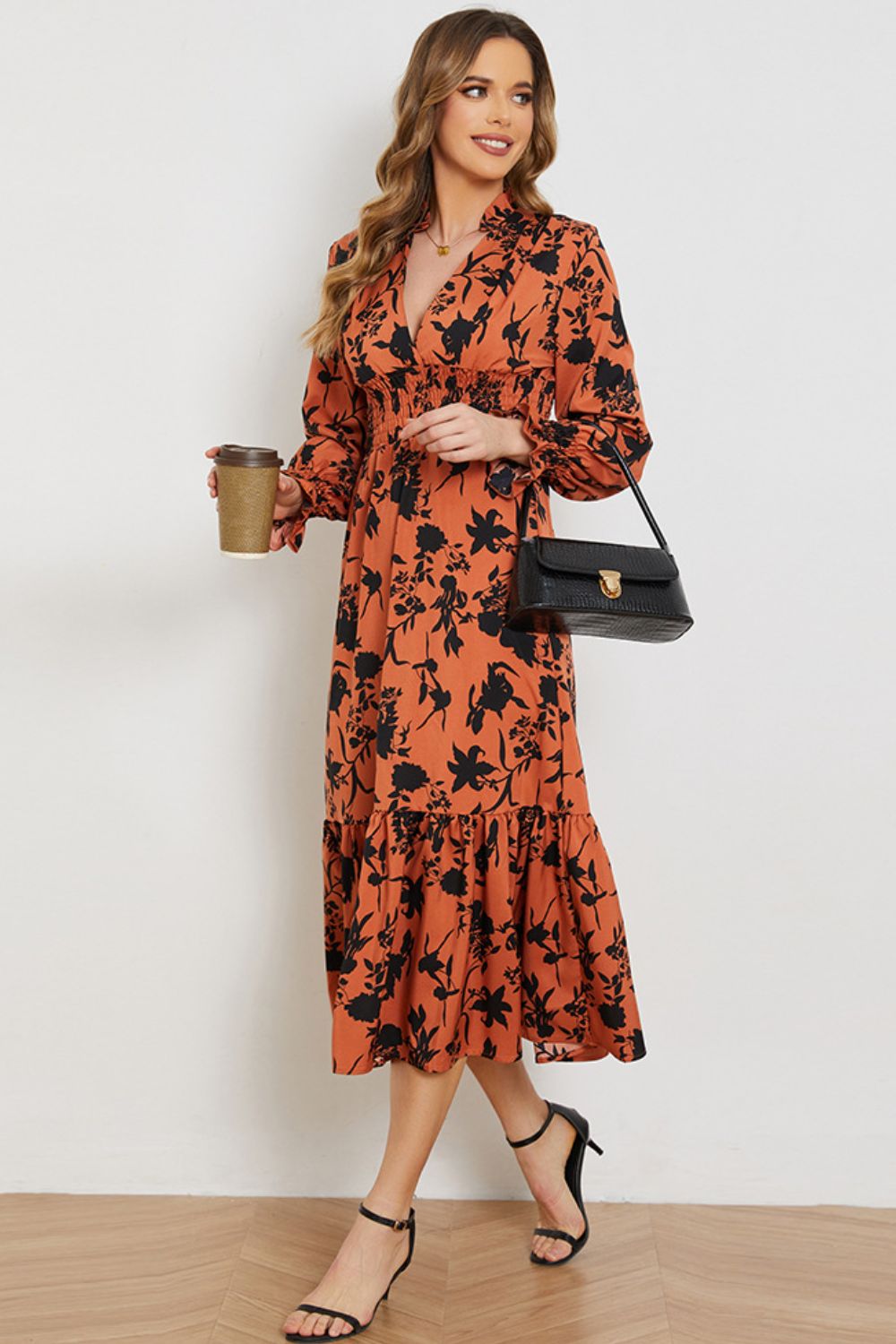 Floral Smocked Long Flounce Sleeve Dress - All Dresses - Dresses - 5 - 2024