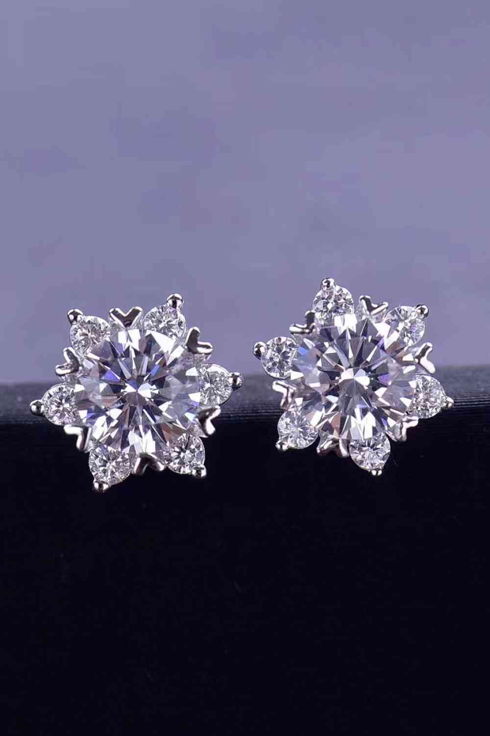 2 Carat Moissanite Floral Stud Earrings - Silver / One Size - Women’s Jewelry - Earrings - 3 - 2024