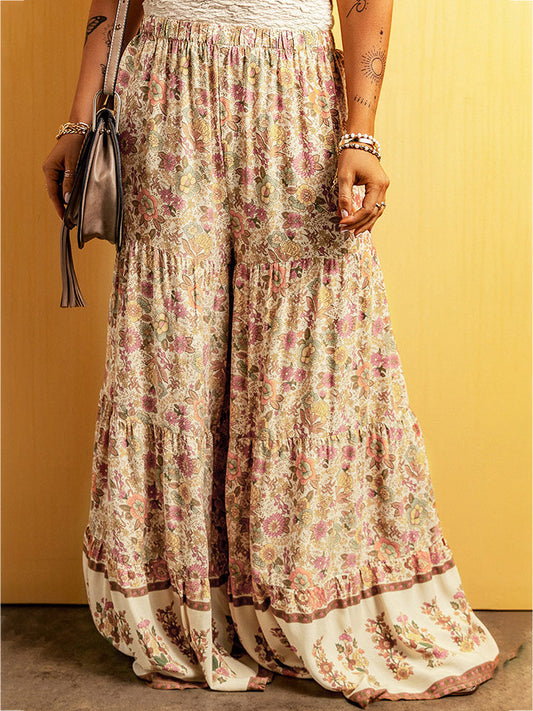 Floral Tiered Wide Leg Pants - Floral / S - Bottoms - Pants - 1 - 2024