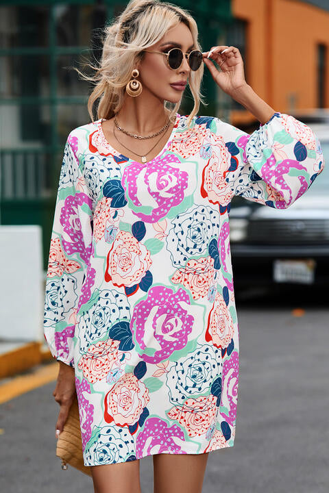 Floral V-Neck Long Sleeve Dress - Floral / S - All Dresses - Dresses - 1 - 2024