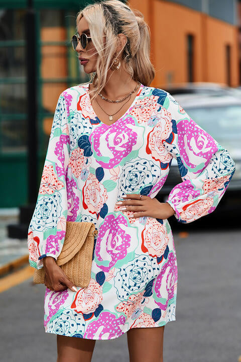 Floral V-Neck Long Sleeve Dress - All Dresses - Dresses - 3 - 2024