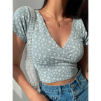 Floral V-Neck Stretchy Crop Top - Women’s Clothing & Accessories - Crop Tops - 5