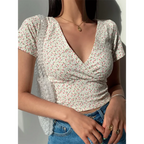 Floral V-Neck Stretchy Crop Top - Women’s Clothing & Accessories - Crop Tops - 6