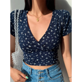 Floral V-Neck Stretchy Crop Top - Women’s Clothing & Accessories - Crop Tops - 8