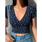 Floral V-Neck Stretchy Crop Top - Women’s Clothing & Accessories - Crop Tops - 8