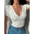 Floral V-Neck Stretchy Crop Top - Women’s Clothing & Accessories - Crop Tops - 9