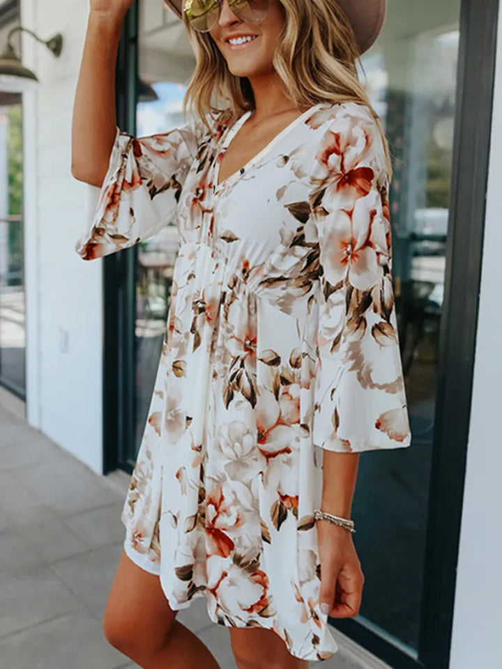 Floral V-Neck Three-Quarter Sleeve Dress - All Dresses - Dresses - 3 - 2024