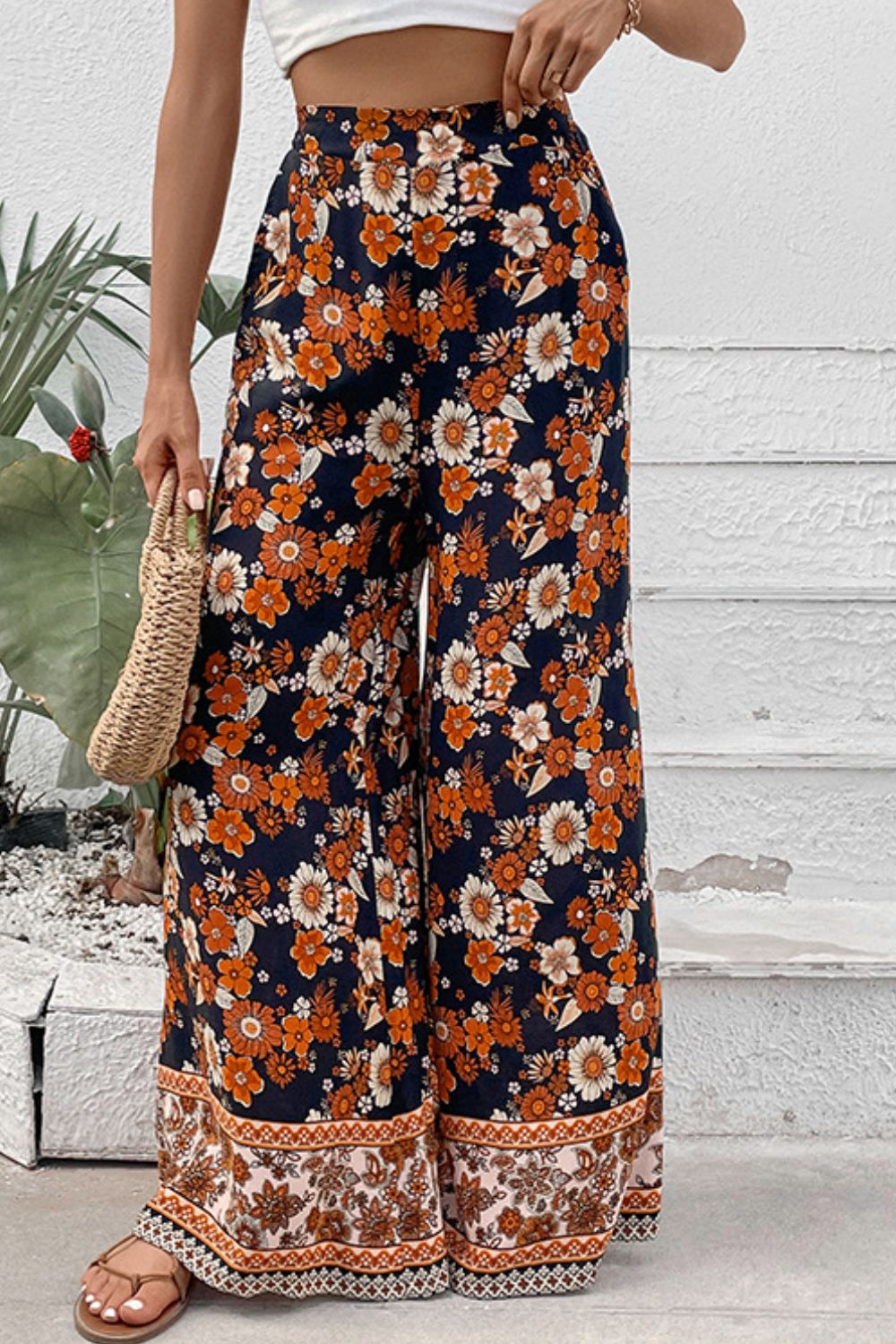 Floral Wide Leg Pants with Pockets - Floral / S - Bottoms - Pants - 1 - 2024