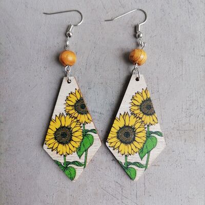 Floral Wooden Teardrop Earrings - Women’s Jewelry - Earrings - 2 - 2024