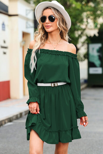 Frill Off-Shoulder Flounce Sleeve Dress - Green / S - All Dresses - Dresses - 4 - 2024