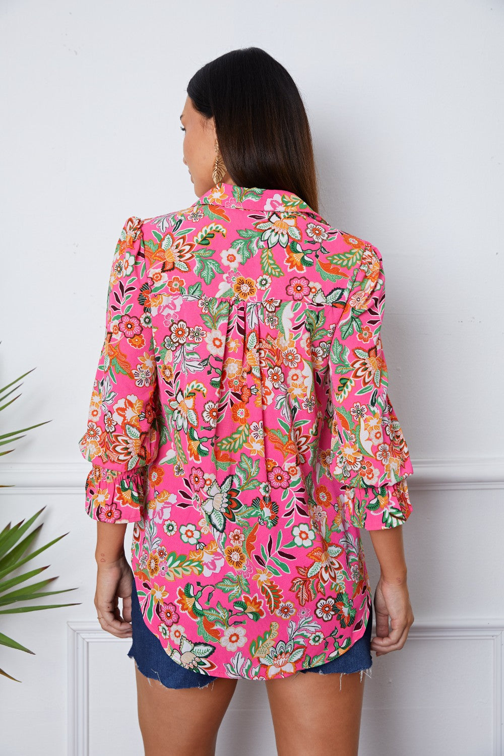 Floral Button Up Flounce Sleeve Shirt - T-Shirts - Shirts & Tops - 2 - 2024