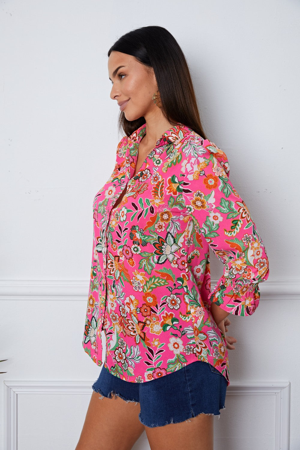 Floral Button Up Flounce Sleeve Shirt - T-Shirts - Shirts & Tops - 4 - 2024