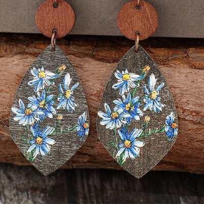 Flower Geometrical Shape Wooden Earrings - Blue / One Size - Women’s Jewelry - Earrings - 3 - 2024