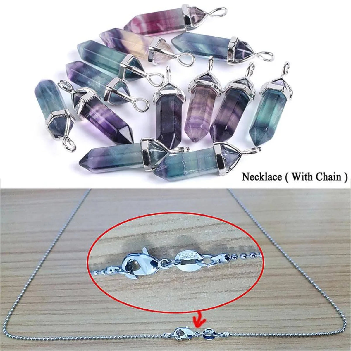 Colorful Fluorite Quartz Necklace - Women’s Jewelry - 12