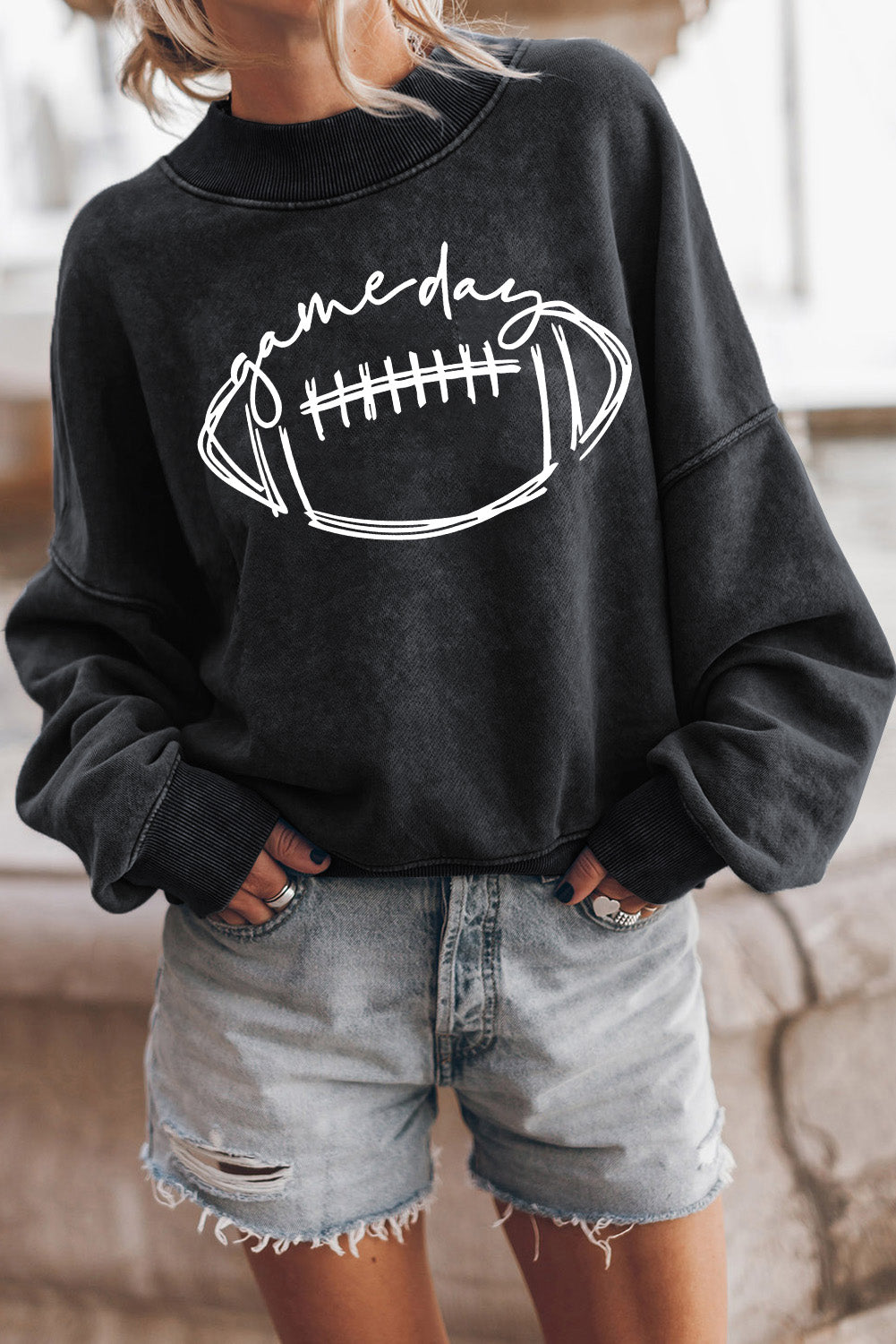 Round Neck Long Sleeve FOOTBALL Graphic Sweatshirt - Black / S - T-Shirts - Shirts & Tops - 1 - 2024