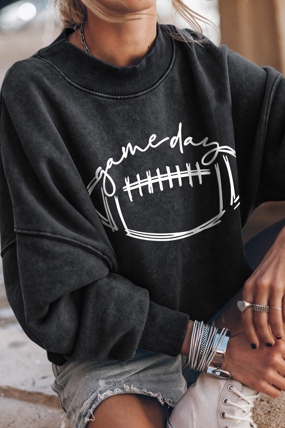 Round Neck Long Sleeve FOOTBALL Graphic Sweatshirt - T-Shirts - Shirts & Tops - 3 - 2024