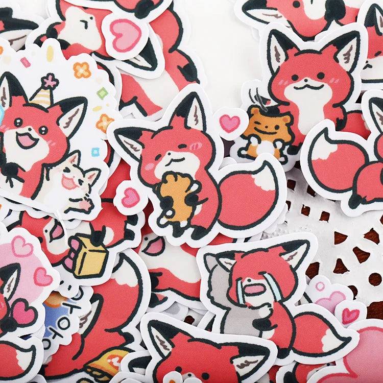 38pcs Little Fox Cartoon Stickers - DIY Photo Album Waterproof Decoration - Red - All Products - Decorative Stickers