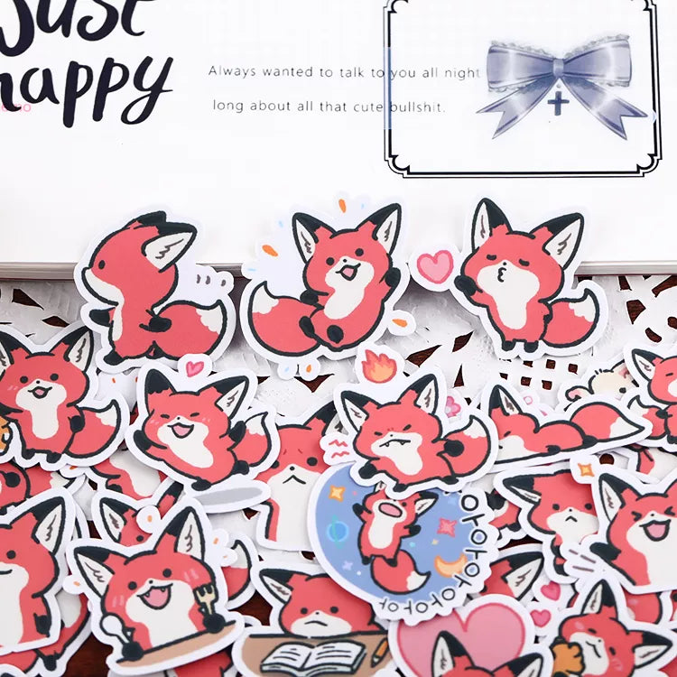 38pcs Little Fox Cartoon Stickers - DIY Photo Album Waterproof Decoration - Red - All Products - Decorative Stickers