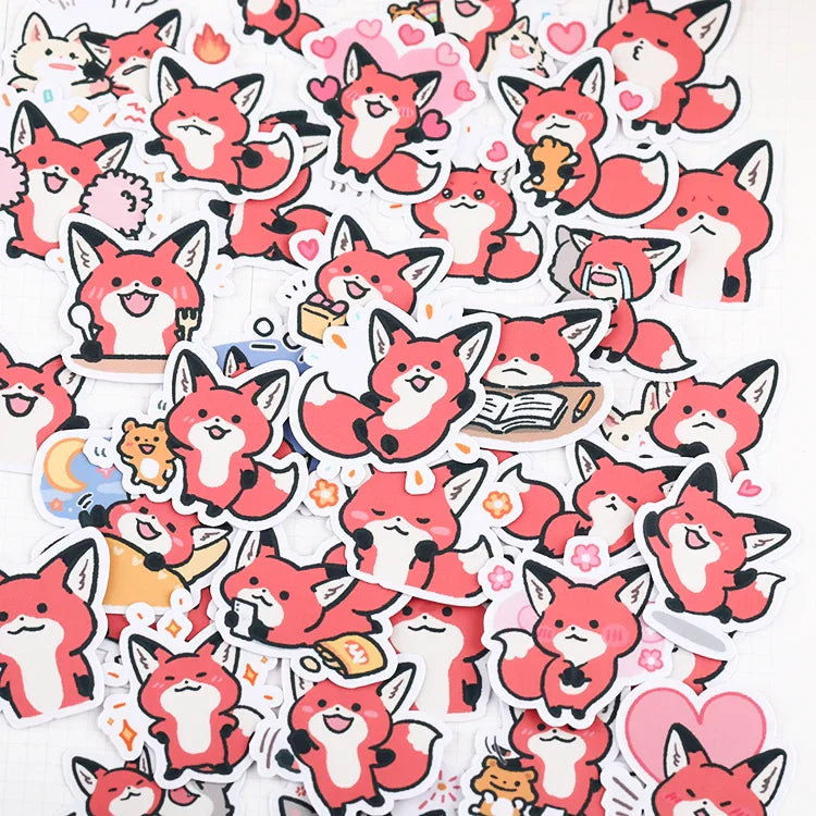 38pcs Little Fox Cartoon Stickers - DIY Photo Album Waterproof Decoration - Red - All Products - Decorative Stickers